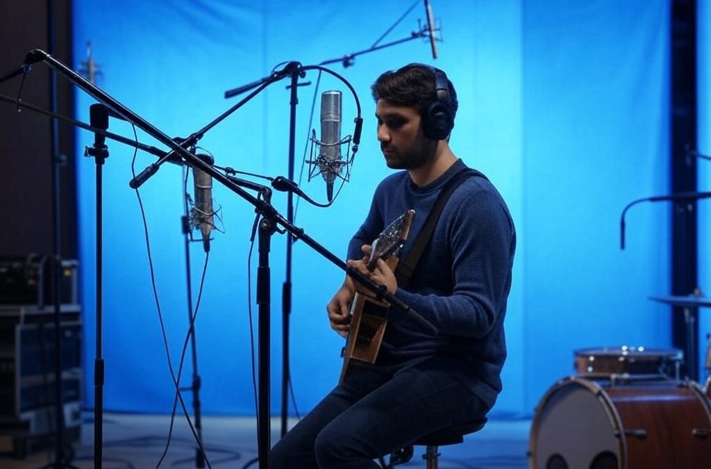 Steve Turner singing and playing guitar in his Gold Coast studio