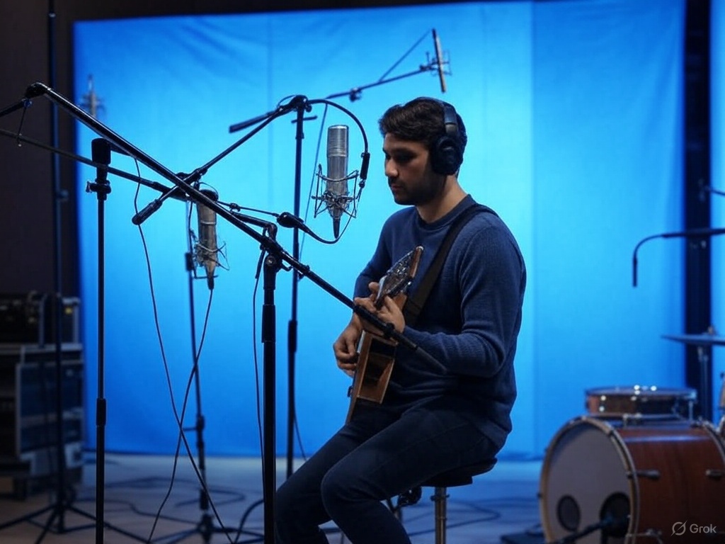 Singer practising with a studio microphone